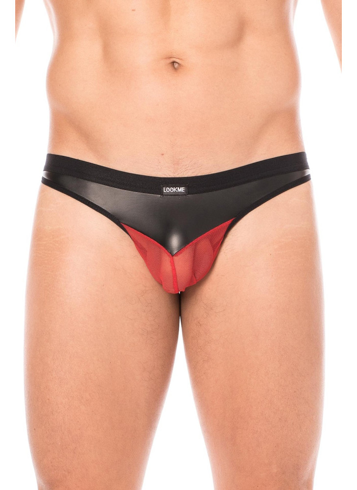 Jock simili cuir noir et résille rouge - LM2005-27BKR